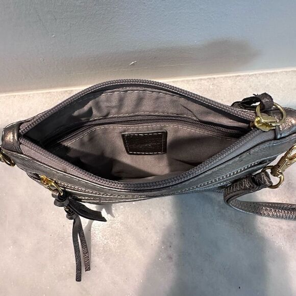 Multi Zippered Pocket Tassel Bronze Leather Clutch Wristlet Bag Small - Picture 3 of 3